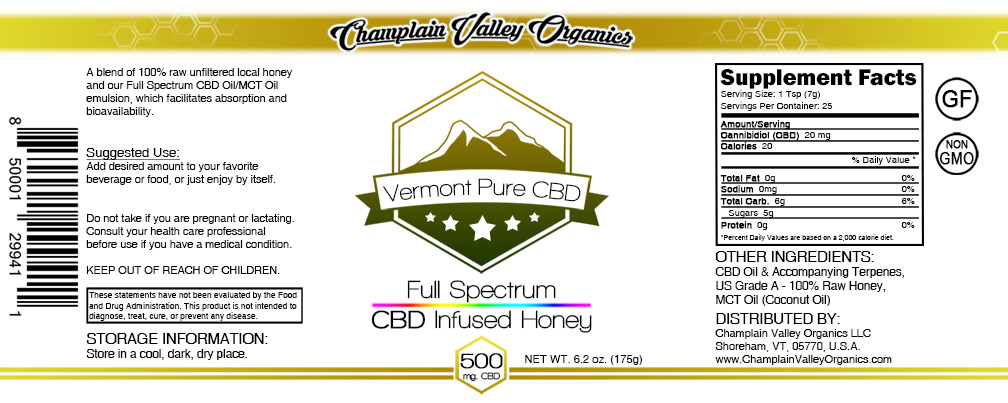 Full Spectrum CBD Infused Honey – 6.2 oz Size - Vermont Pure CBD
