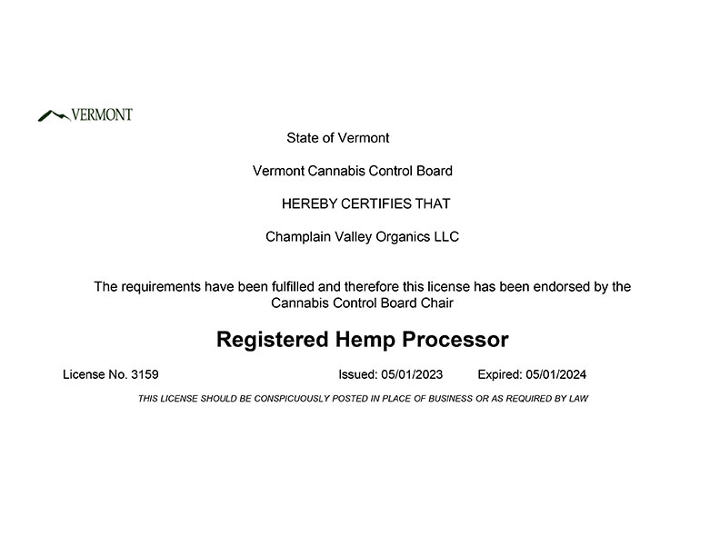 Champlain-Valley-Organic-Hemp-State certificate